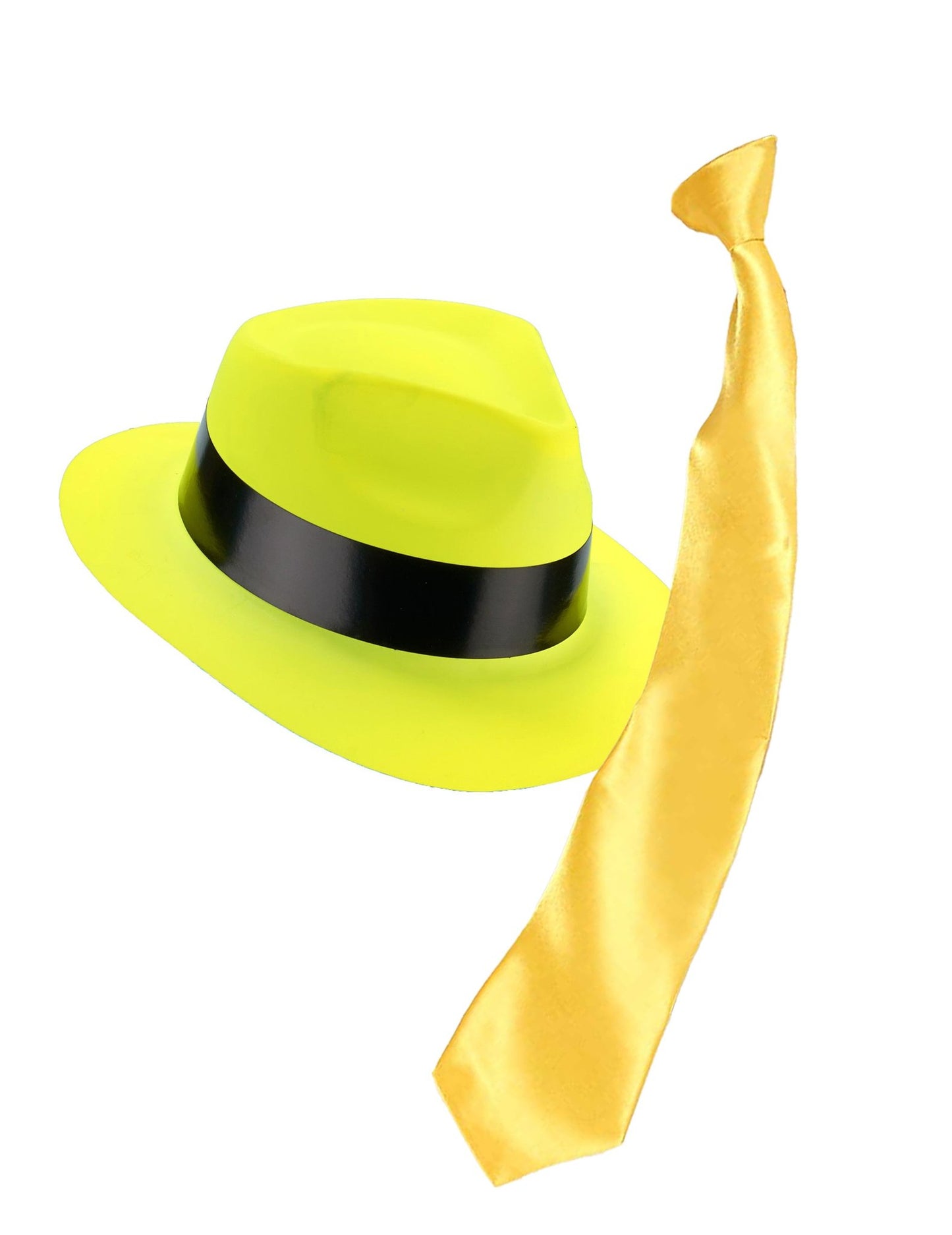 Kit de accesorios de corbata y sombrero amarillo fluo para adultos