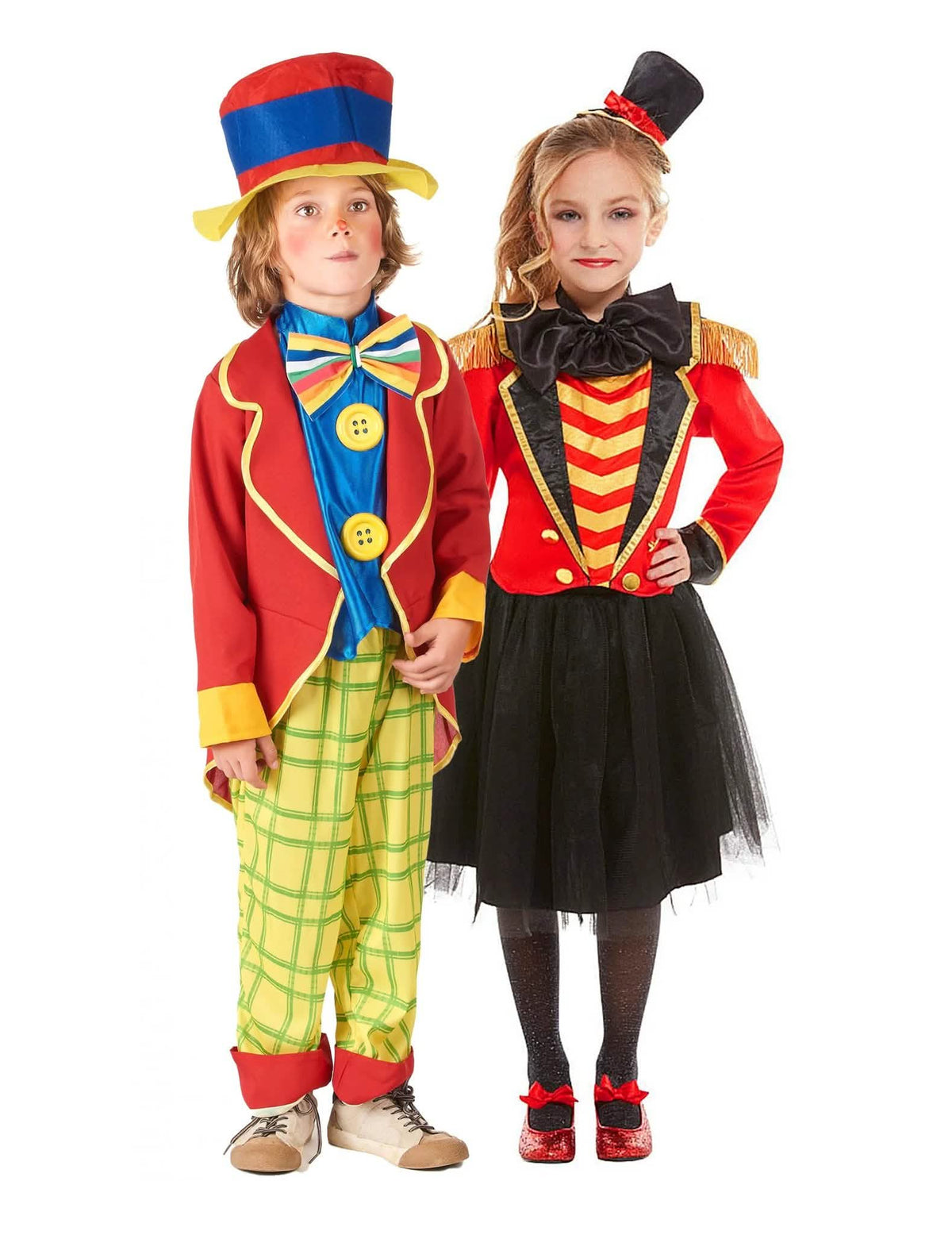 Disfraz de pareja de Madame Loyal y payaso para niños