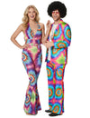 Déguisement de couple hippie psychédélique pour adultes aux motifs tie-dye multicolores
