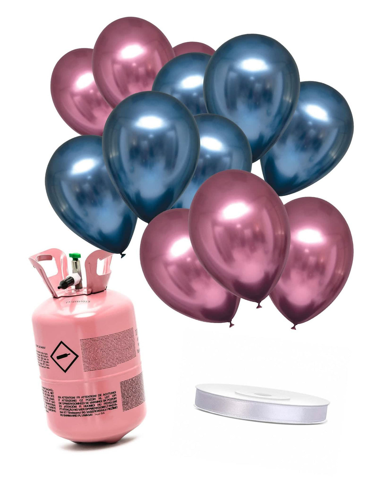 Kit de cilindro de helio con 6 globos azul marino 6 globos rosas y cinta