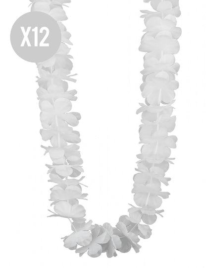12 collares hawaianos blancos