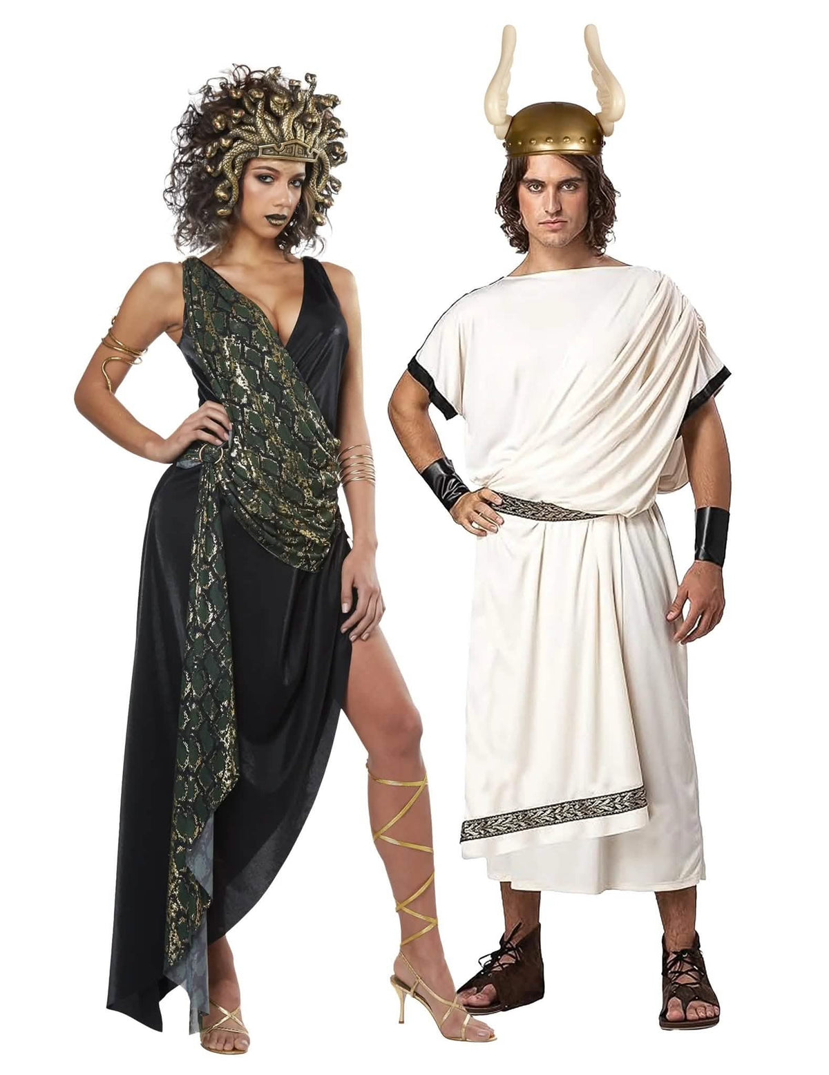 Disfraz de pareja de Dios griego y Medusa para adulto