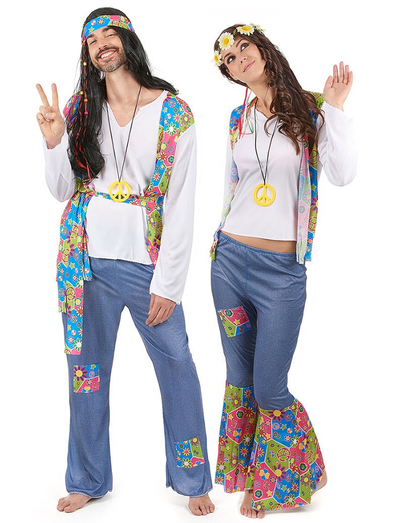 Disfraz de pareja hippie azul adulto