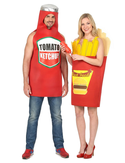 Disfraz de pareja de patatas fritas y ketchup para adulto