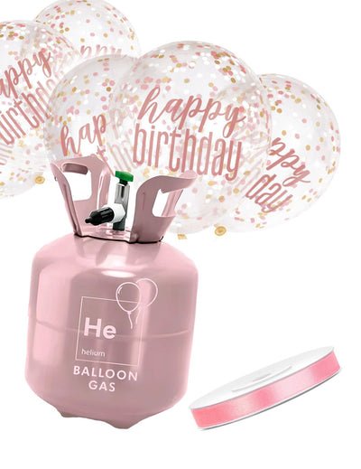 Kit de cilindro de helio con 6 globos transparentes de confeti y cinta de raso