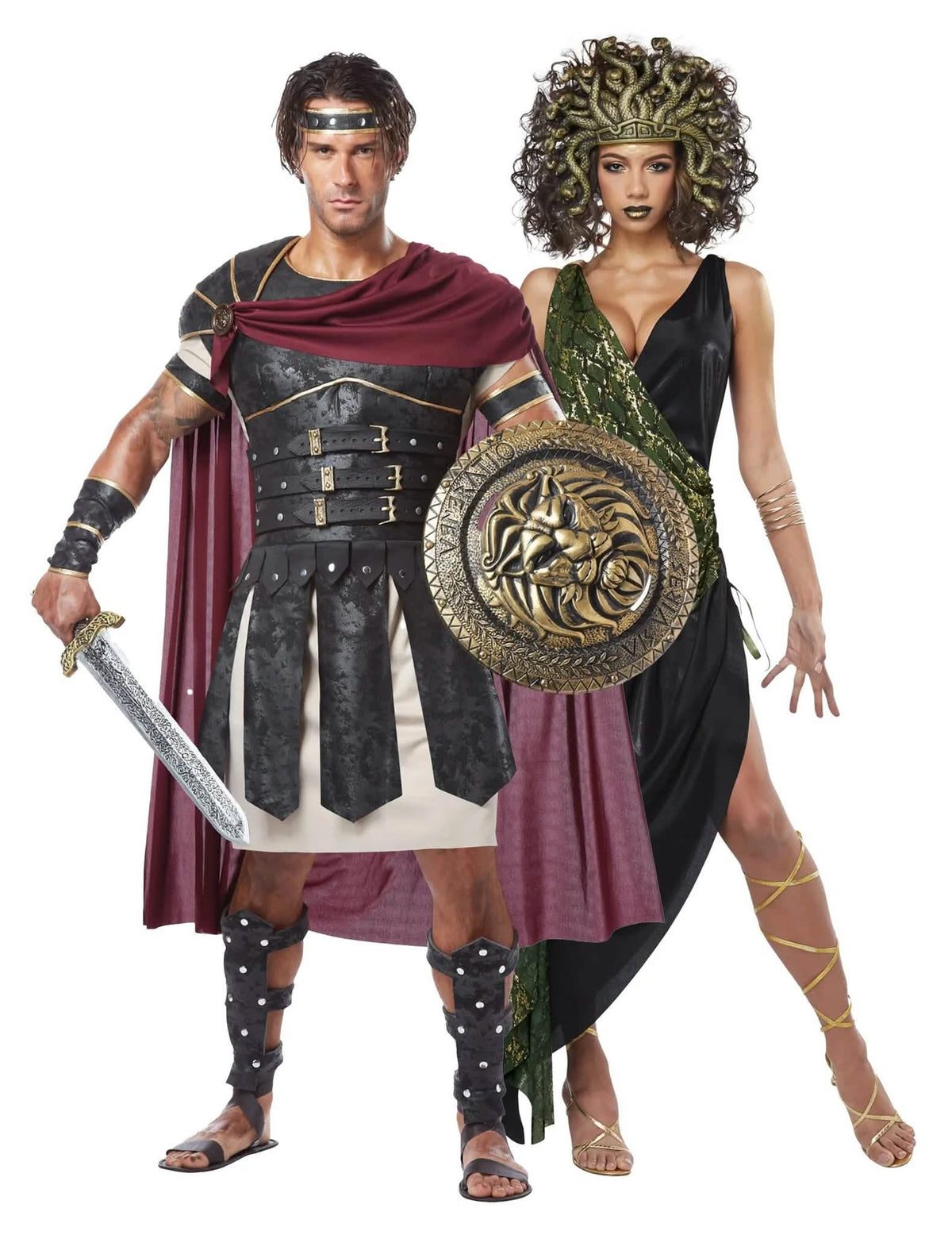 Disfraz de pareja de gladiador y medusa para adulto