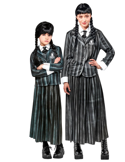 Disfraz de pareja uniforme escolar Miércoles Addams™ niño adulto