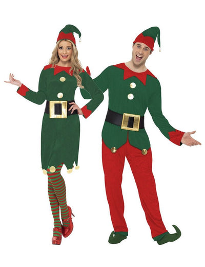 Disfraz pareja elfos de Papá Noel adultos