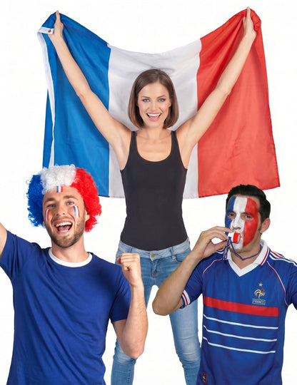 Set de aficionado Francia: peluca, capa y mini trompeta