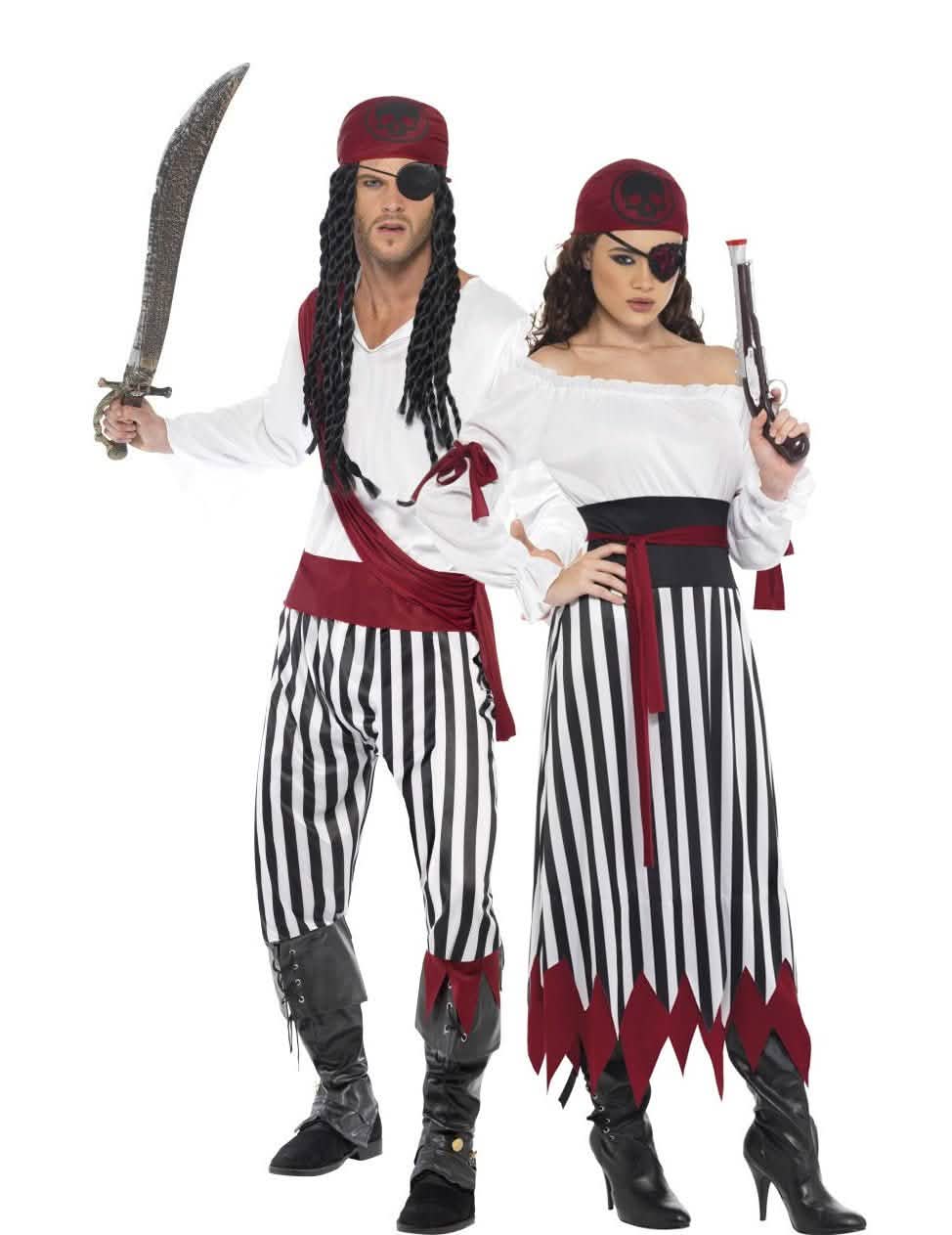 Disfraz de pareja pirata rayas