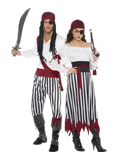 Disfraz de pareja pirata rayas