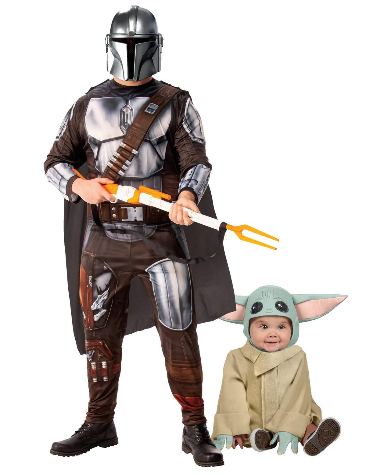 Disfraces de pareja Mandalorian y Bebé Yoda padre e hijo