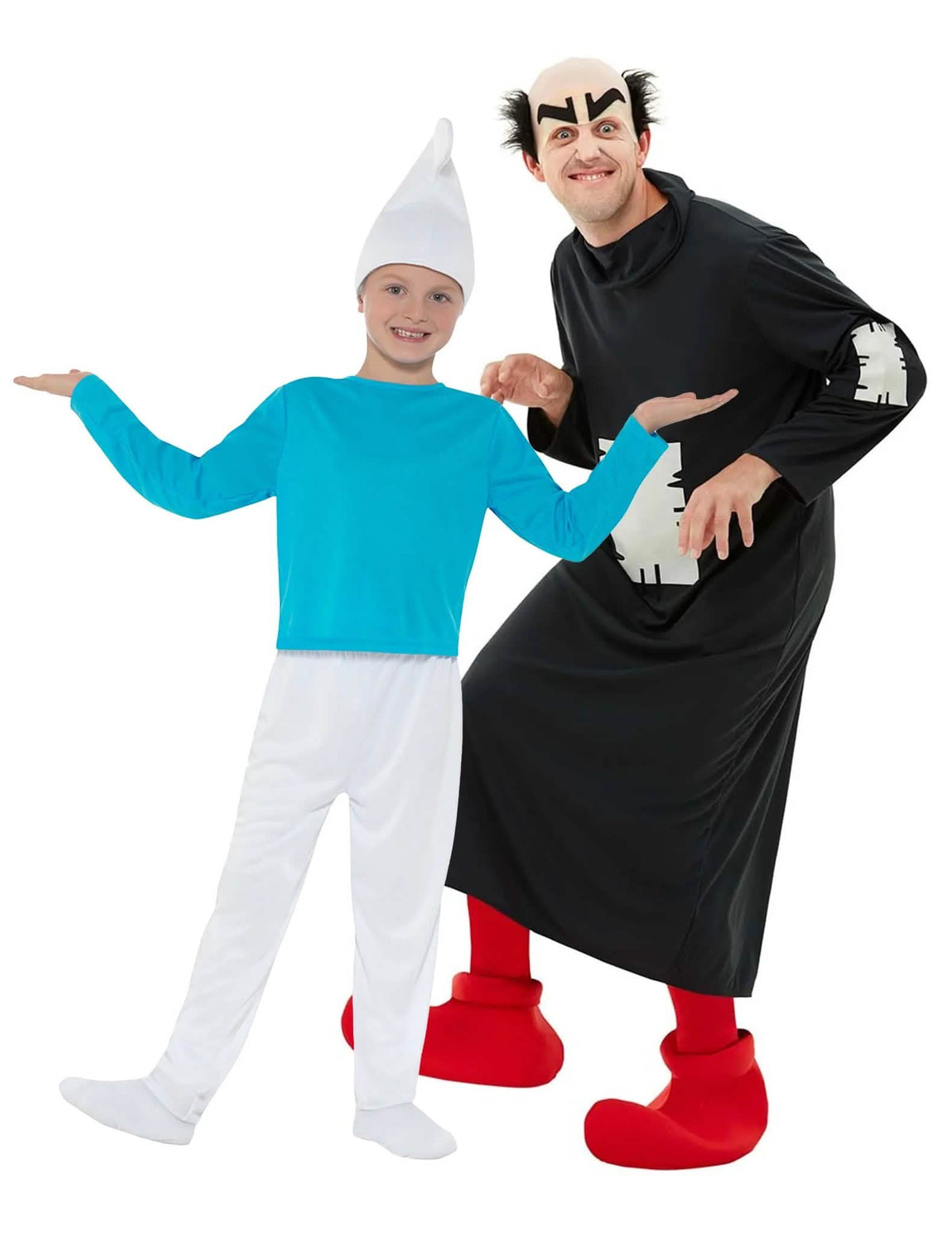 Disfraz de pareja Pitufo™ y Gargamel™ padre e hijo