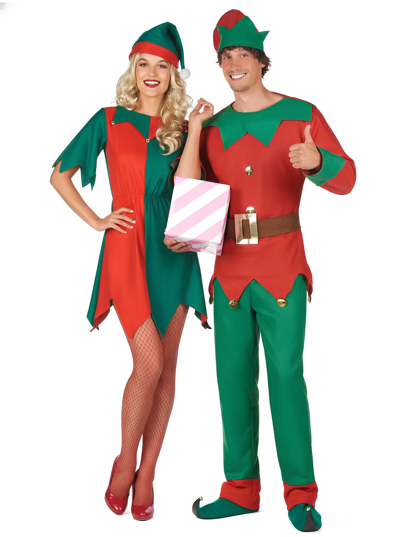 Disfraz de pareja elfos de Navidad para adulto