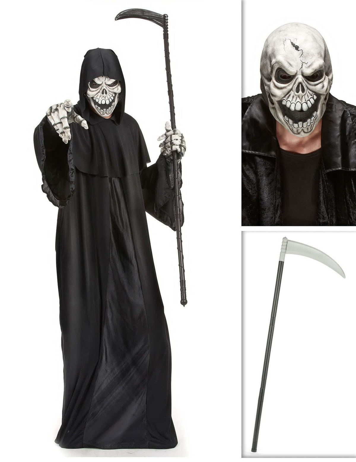 Kit disfraz segador con guadaña y máscara Halloween