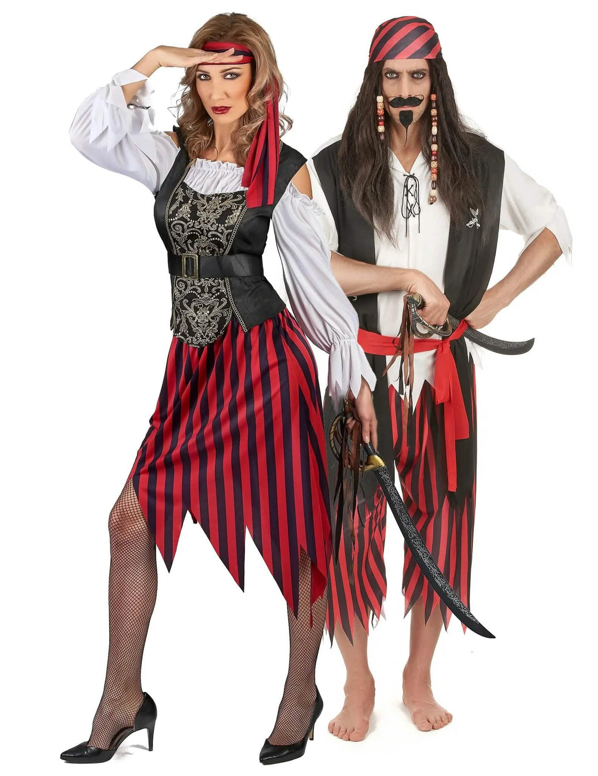 Disfraz de pareja de piratas corsarios gitanos para adulto