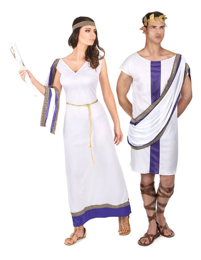 Disfraz de pareja romano violeta