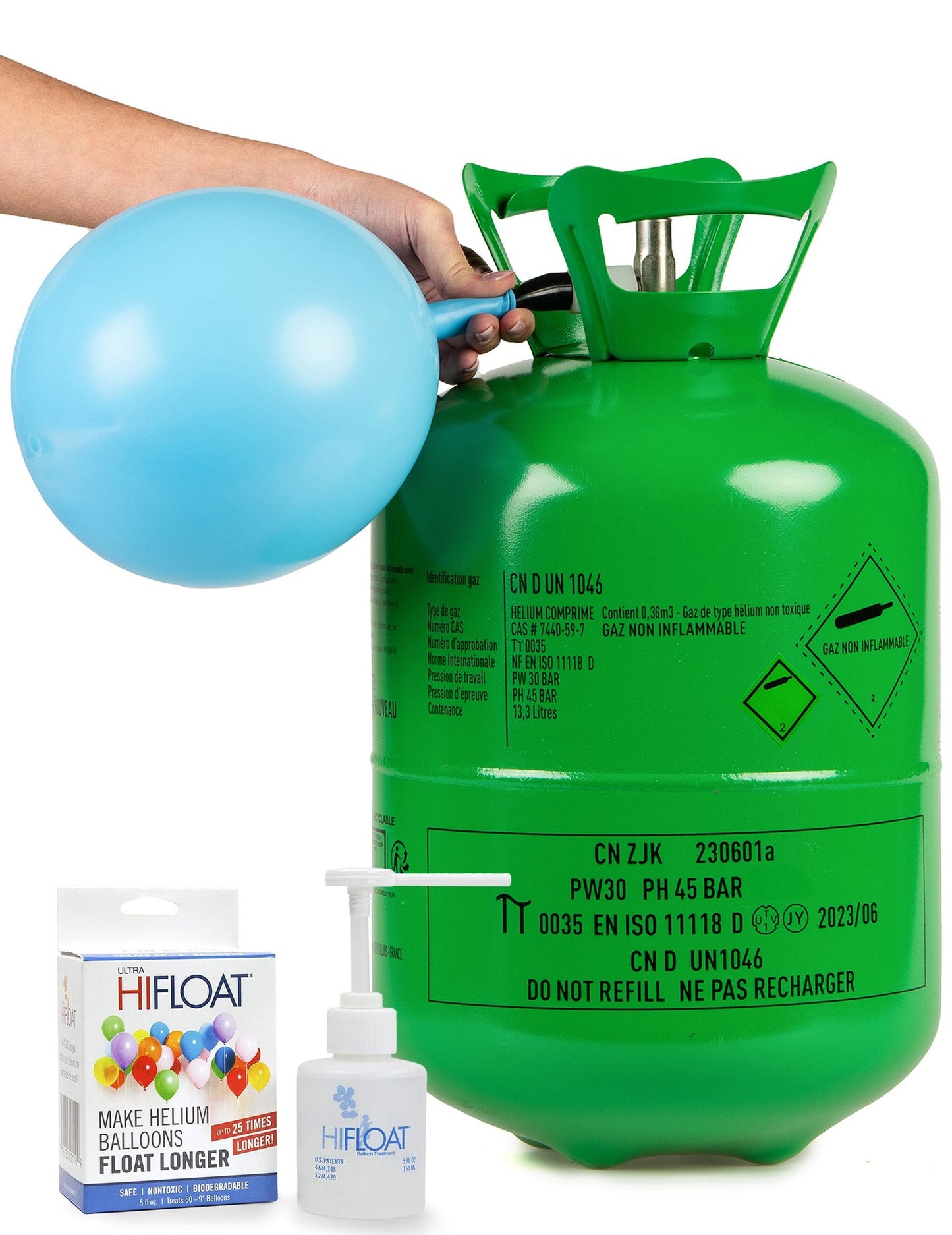 Kit gran botella de helio hasta 50 globos con Hi-Float