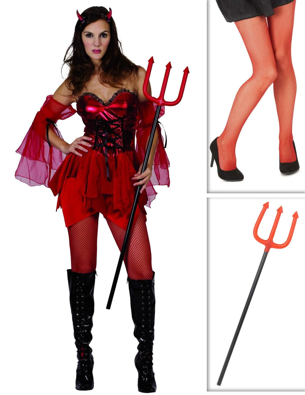 Kit disfraz diablesa mujer con medias y tridente Halloween