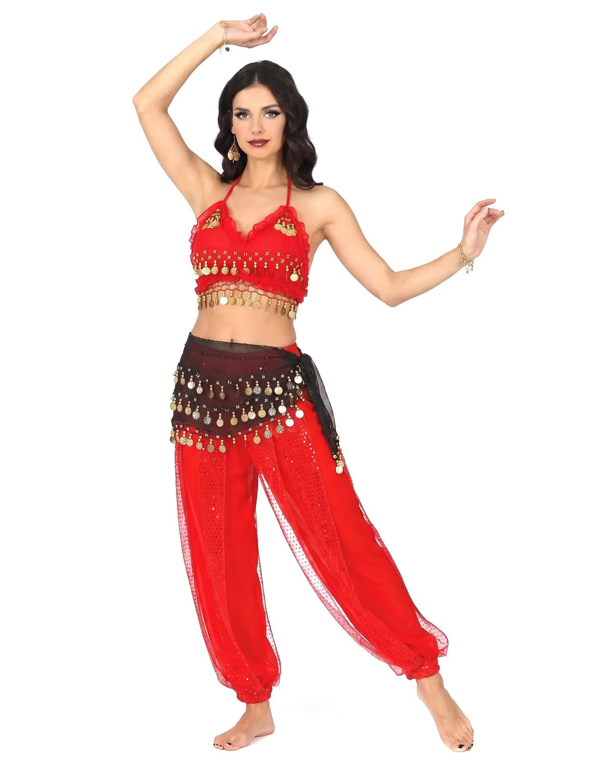 Disfraz completo de bailarina oriental rojo y negro para mujer