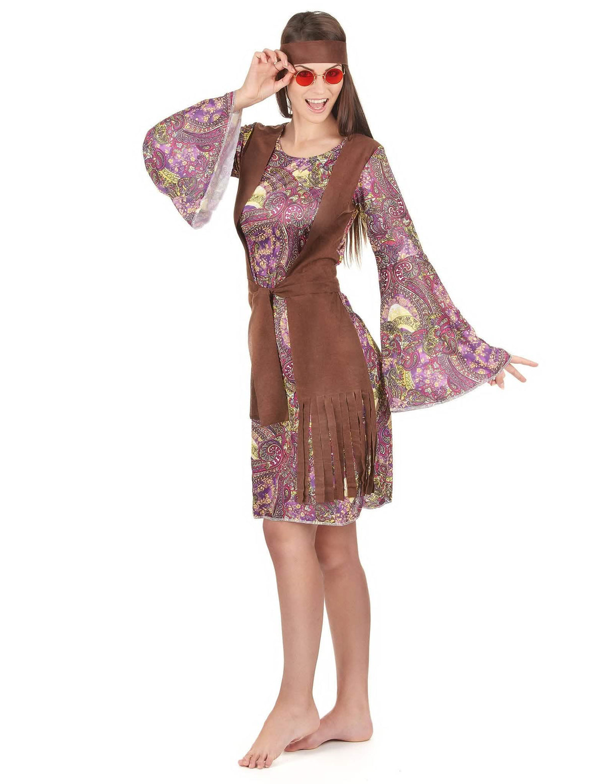 Disfraz de pareja hippie violeta adulto