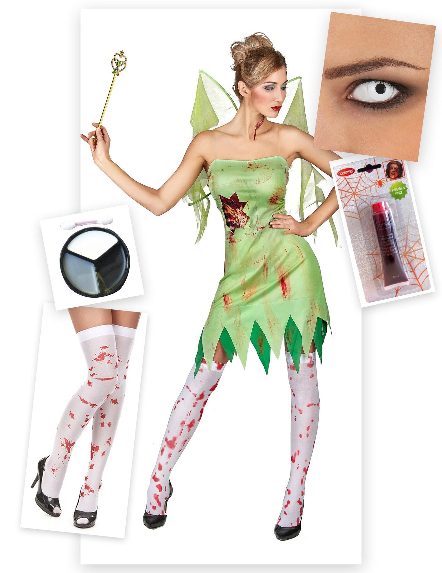 Kit disfraz de hada verde ensangrentada mujer Halloween