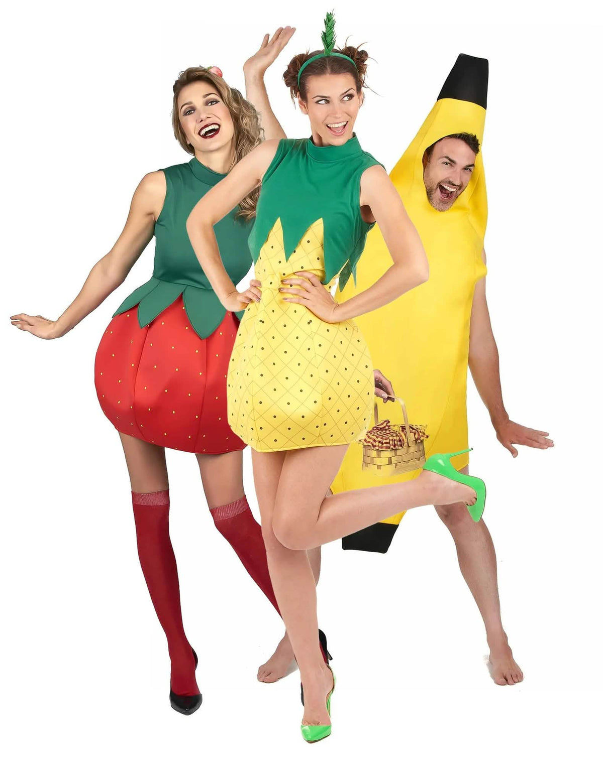 Disfraz humorístico de grupo frutal de plátano para adulto