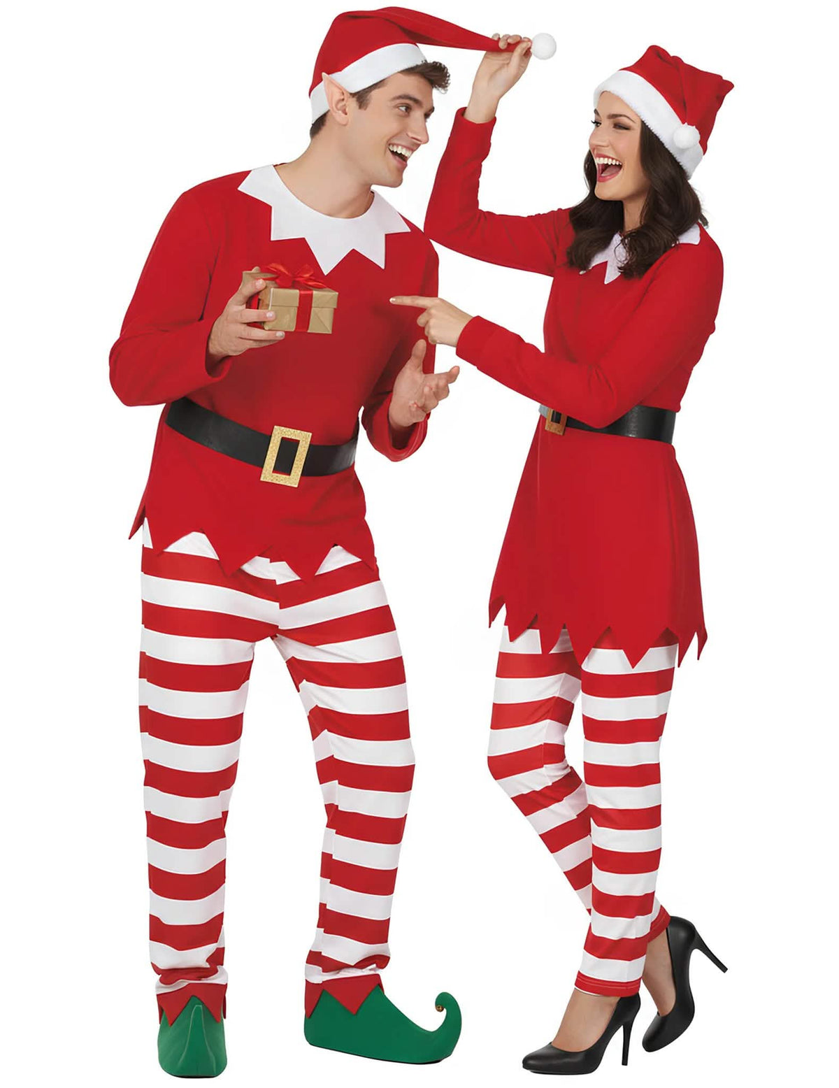 Disfraz de pareja de elfos traviesos de Navidad para adulto