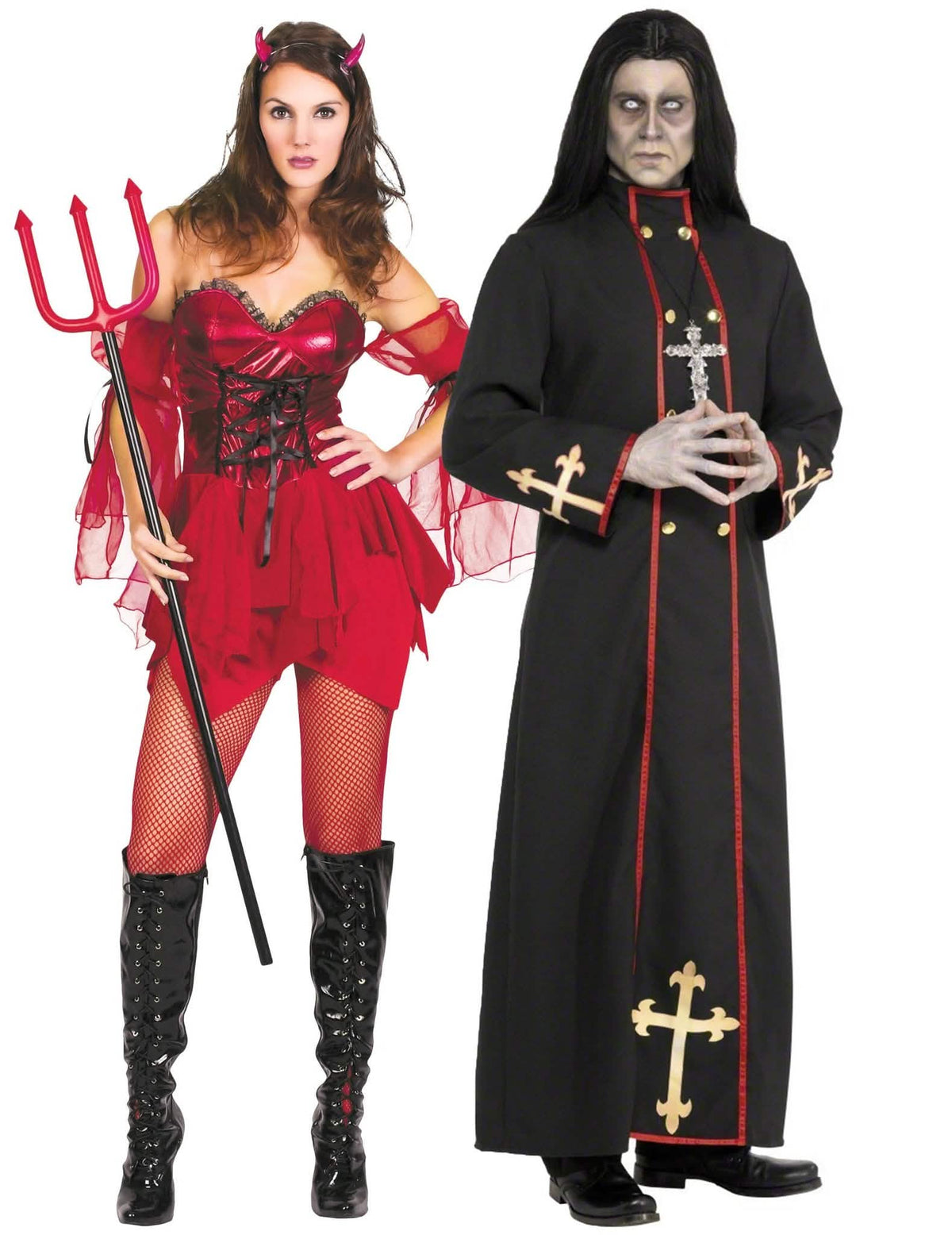 Disfraz de pareja diablesa sexy y monje endemoniado Halloween adulto