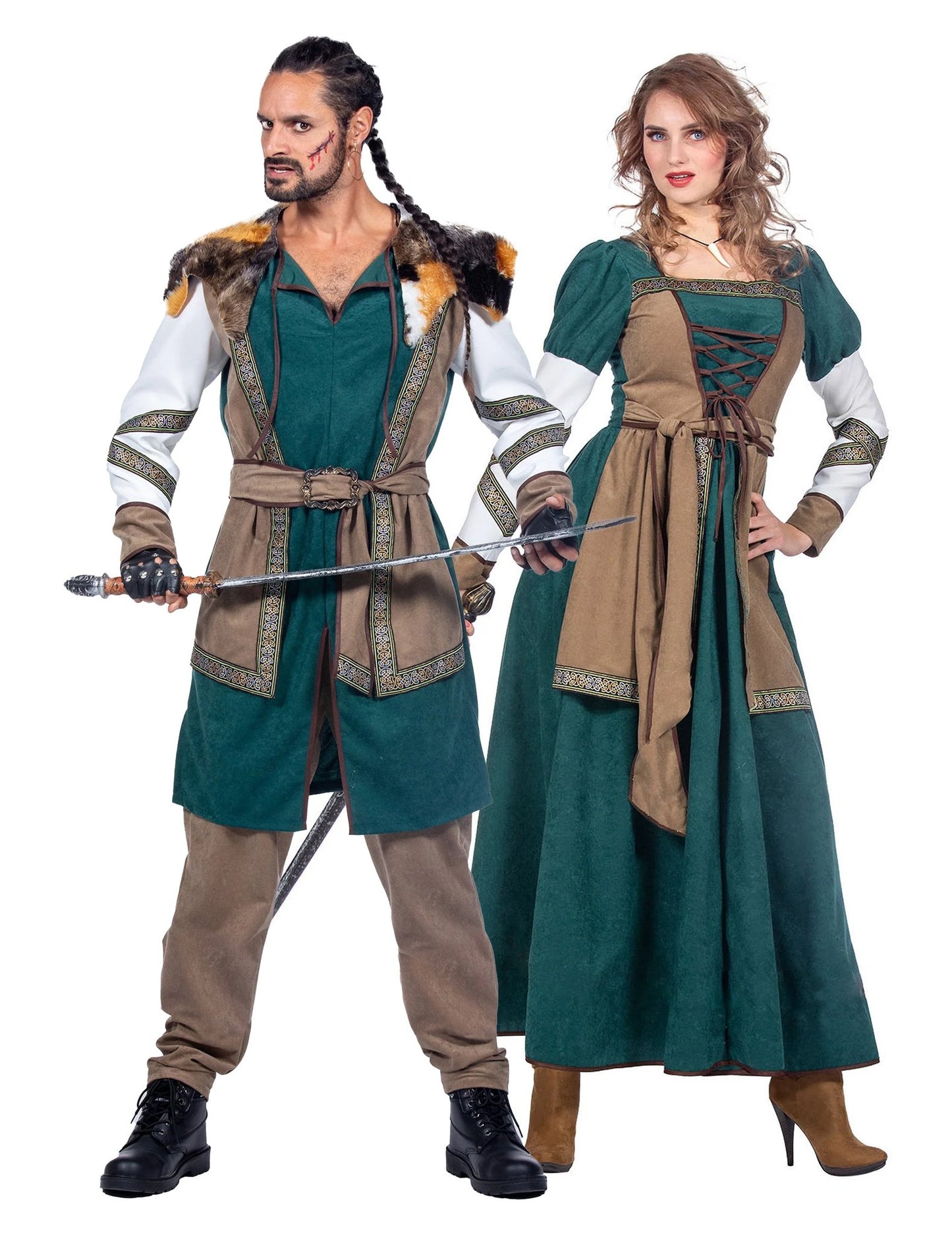 Disfraz de pareja de guerreros vikingos para adultos