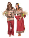 Disfraz de pareja hippie burdeos adulto