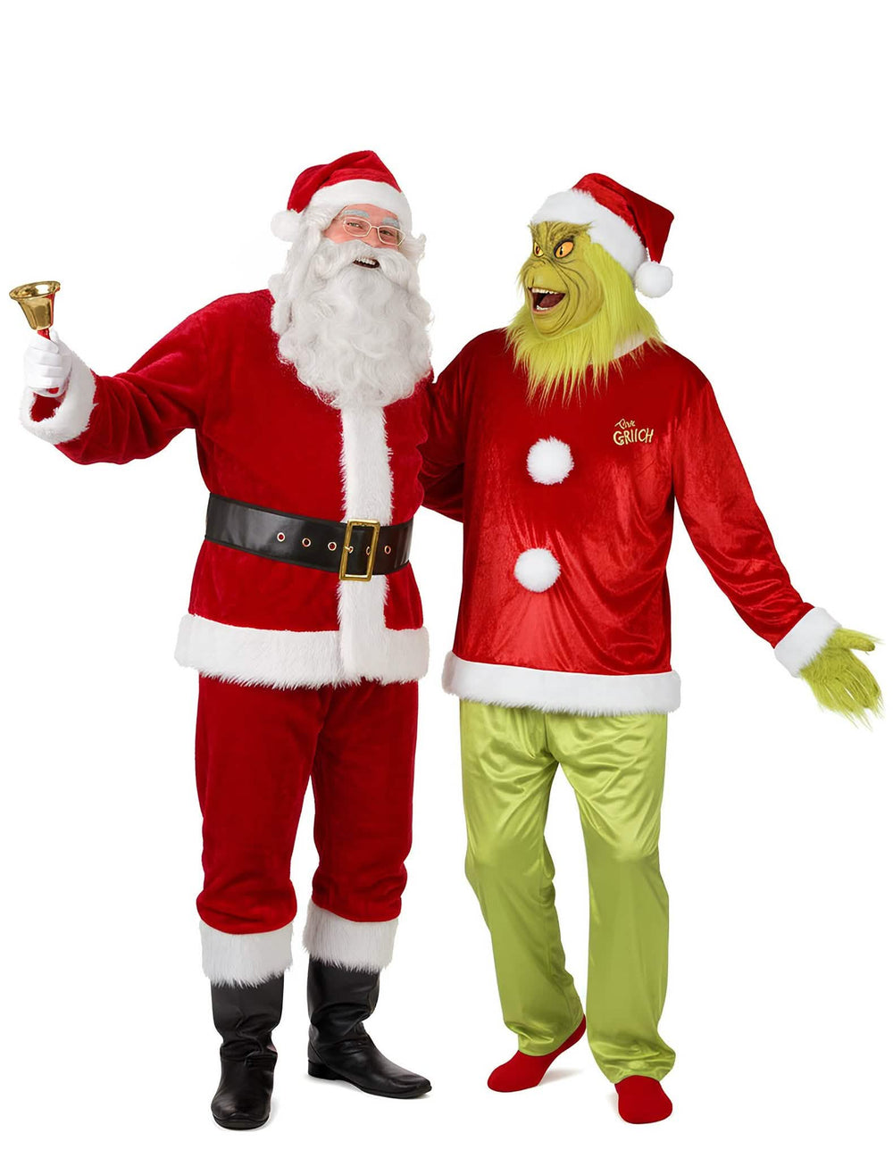 Vue de face du déguisement de couple Grinch™ et Père Noël