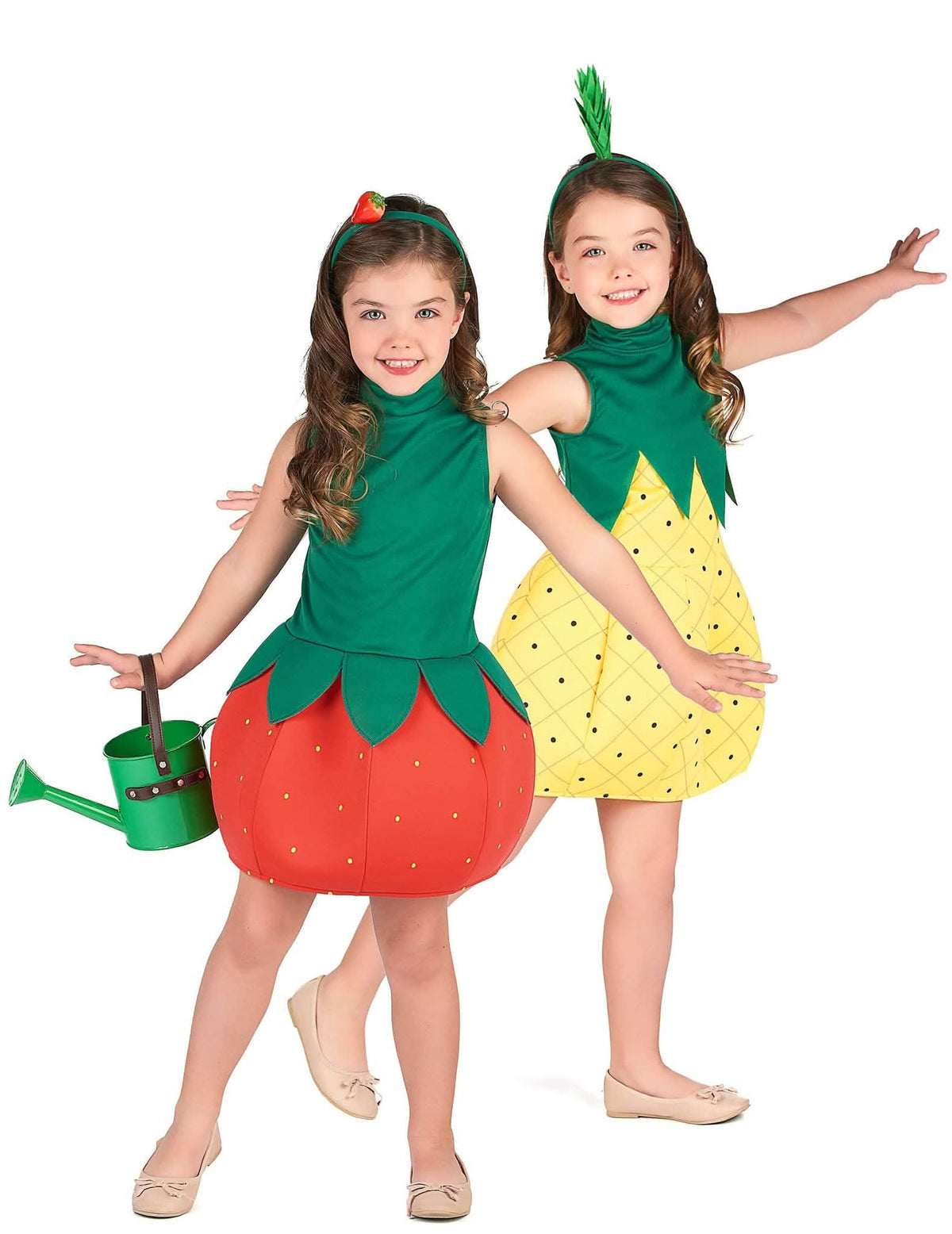Disfraz de pareja de frutas fresa y piña para niña