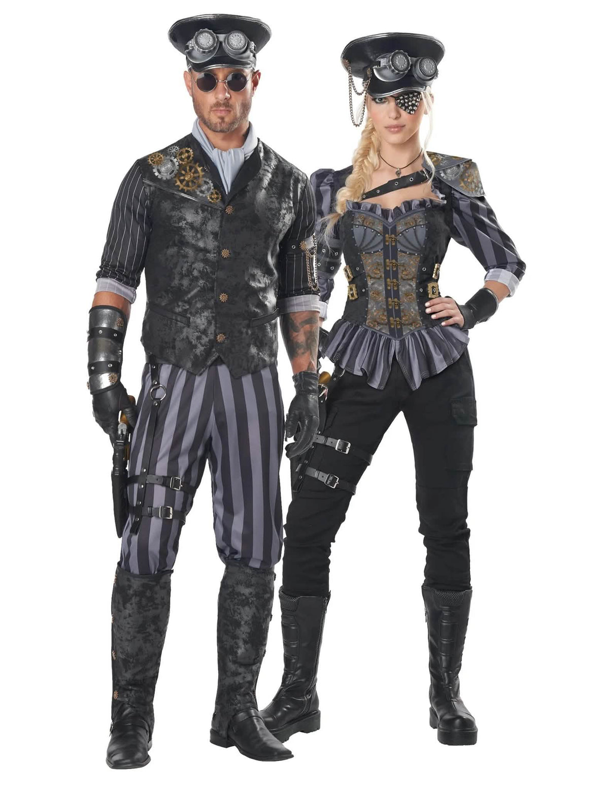 Disfraz de pareja de capitanes steampunk para adulto