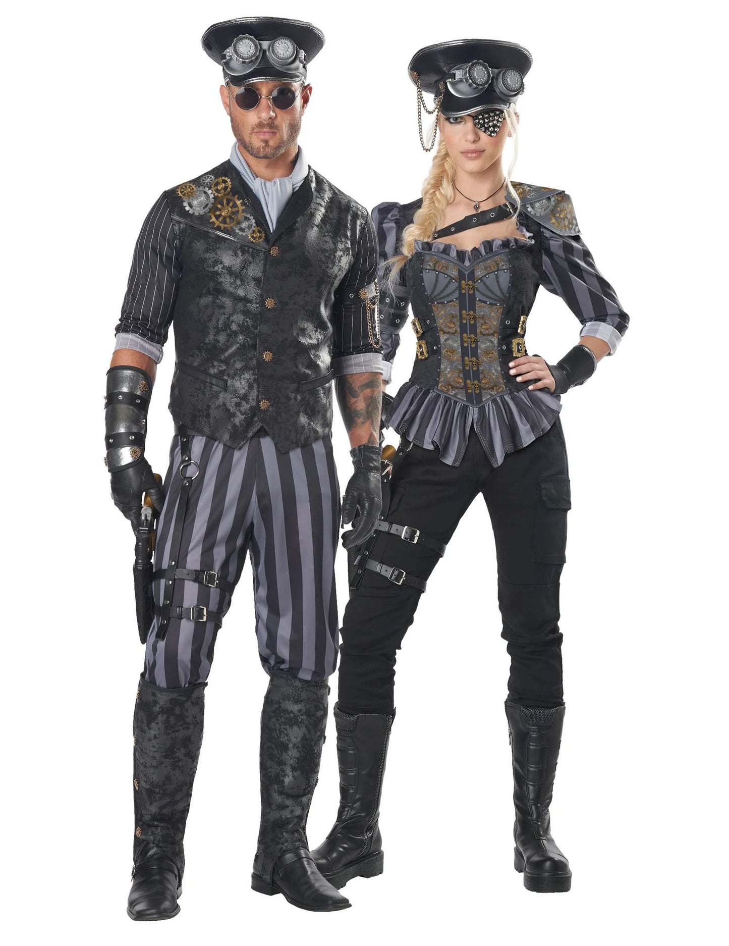 Disfraz de pareja de capitanes steampunk para adulto