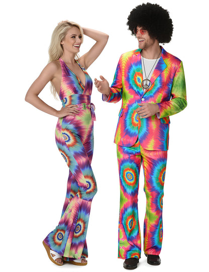 Vue de face du déguisement de couple hippie psychédélique