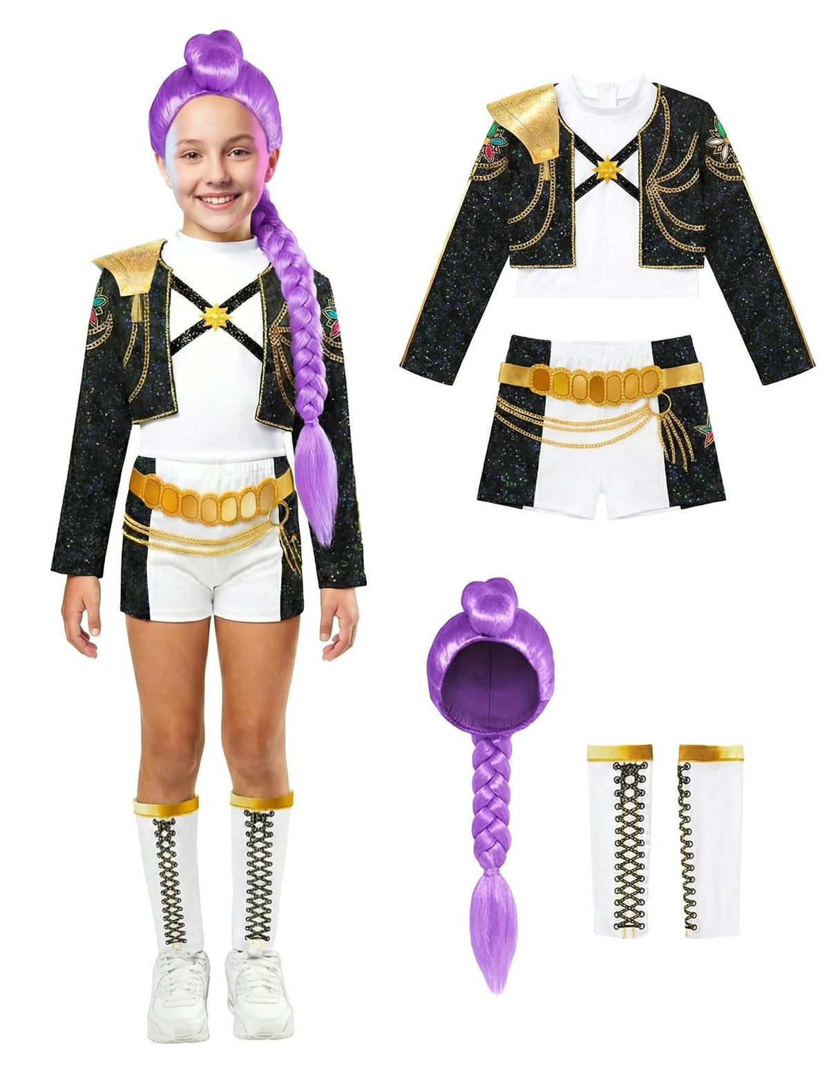 Kit de disfraz y peluca Rumi Gold Kpop Demon Hunter™ para niña