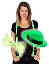Kit de accesorios de sombrero y pajarita verde fluo para adultos
