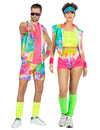 Disfraz de pareja para adultos para hacer aeróbicos con estampado tie-dye
