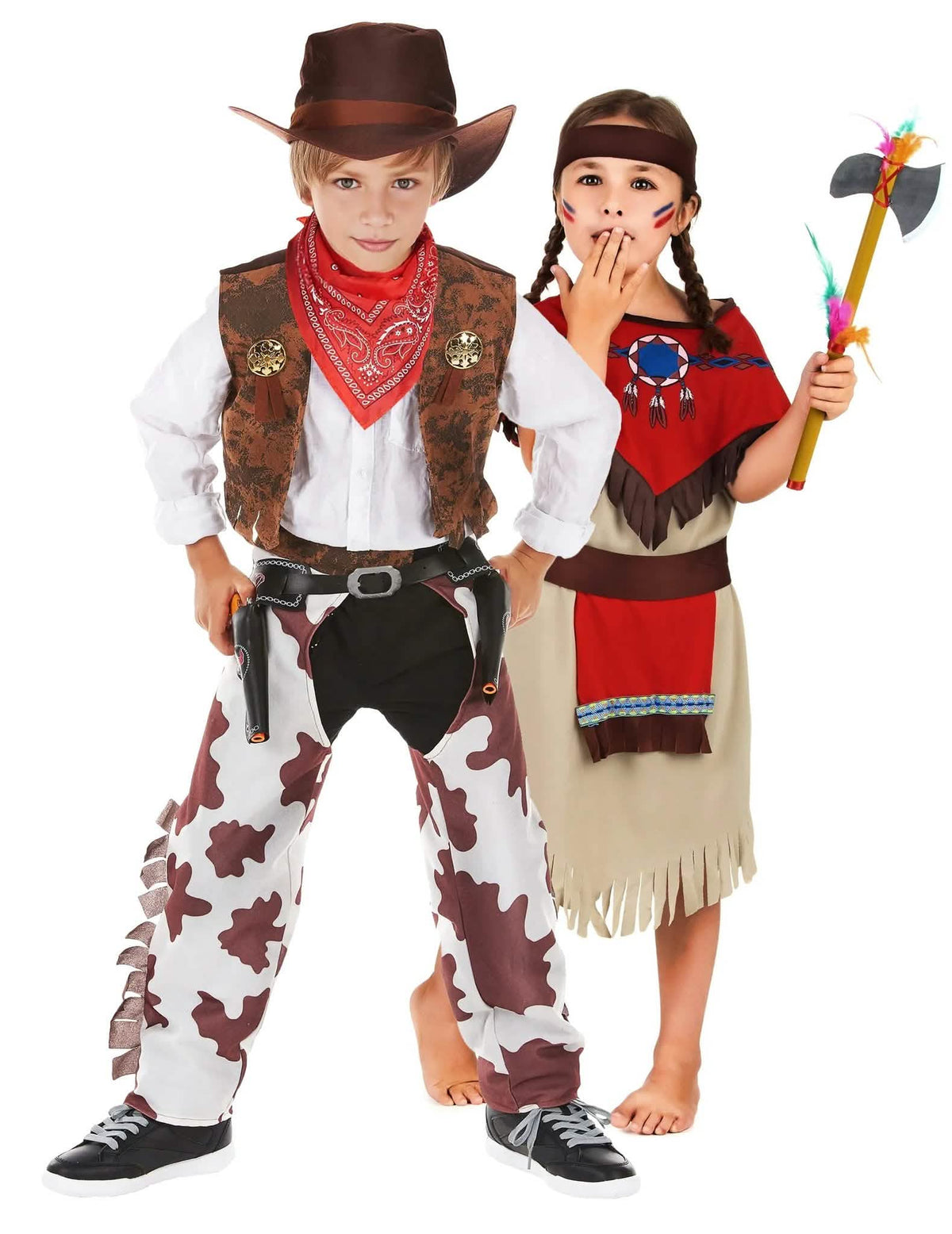 Disfraz de pareja de vaquero e india para niños