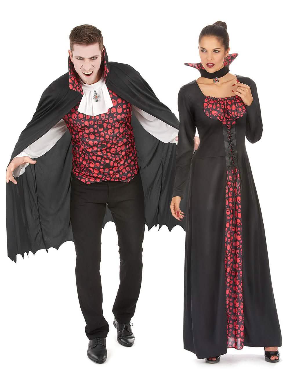 Disfraz pareja de vampiros negro y rojo