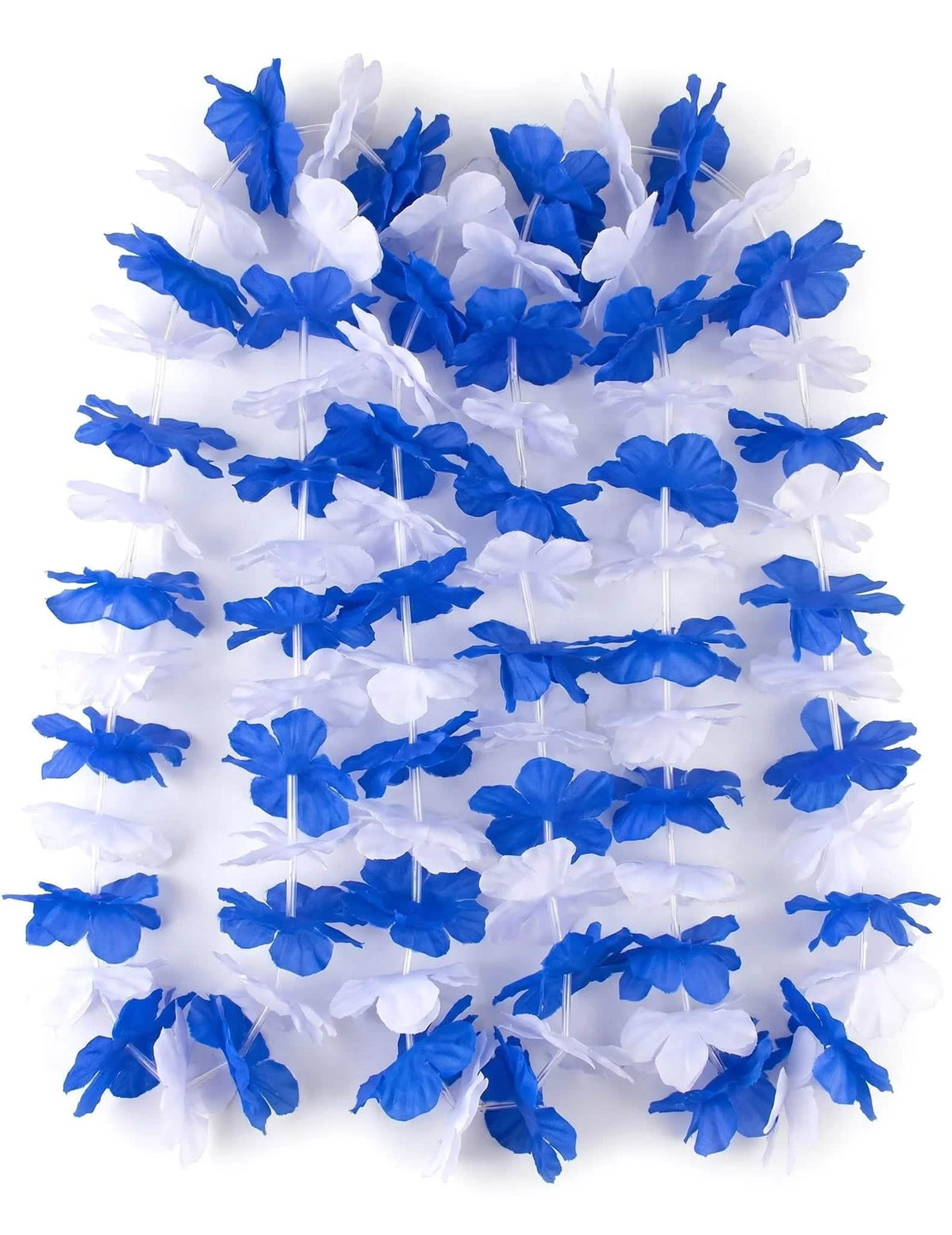 12 collares hawaianos azules y blancos para adulto