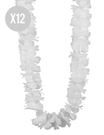 12 collares hawaianos blancos