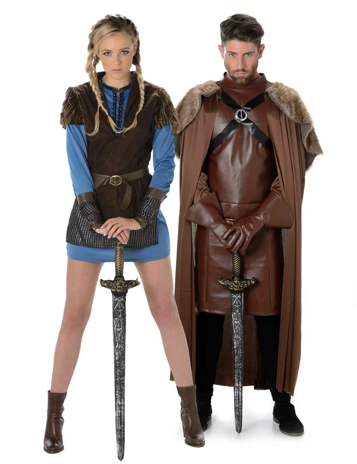 Disfraz de pareja de vikingo azul para adulto