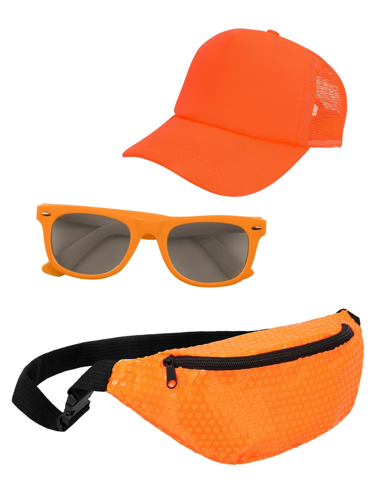 Kit de accesorios de gafas de sol y sombrero naranja flash para adultos