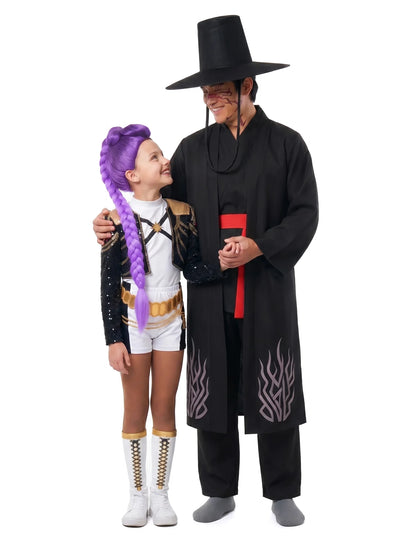 Disfraz de pareja de Rumi™ y demonio Kpop Demon Hunters™ para padre e hija