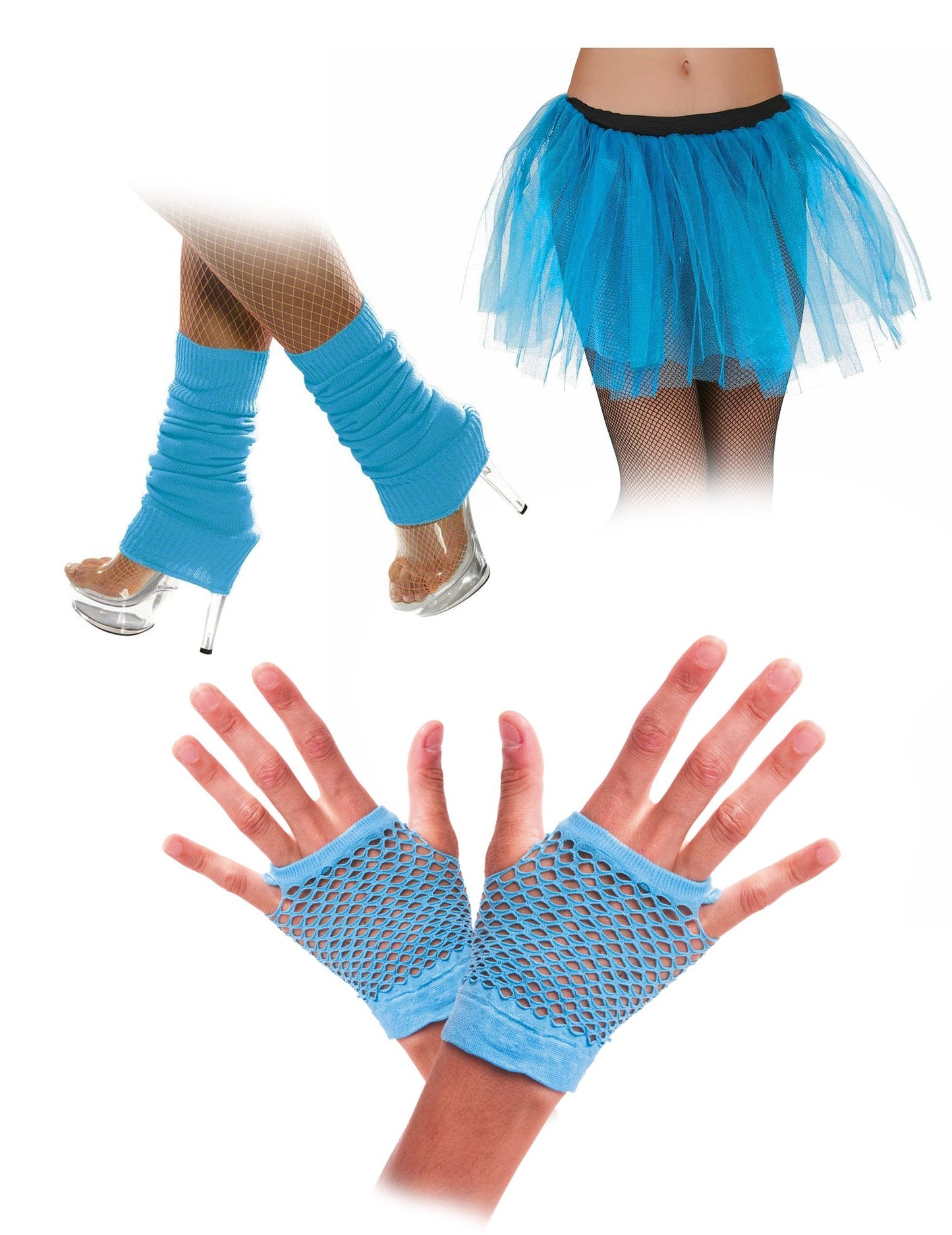 Kit de accesorios 80s azul fluo para adulto