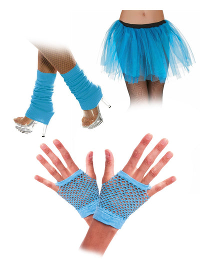 Kit de accesorios 80s azul fluo para adulto