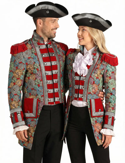 Disfraz de pareja con chaquetas florales de alta gama para adultos