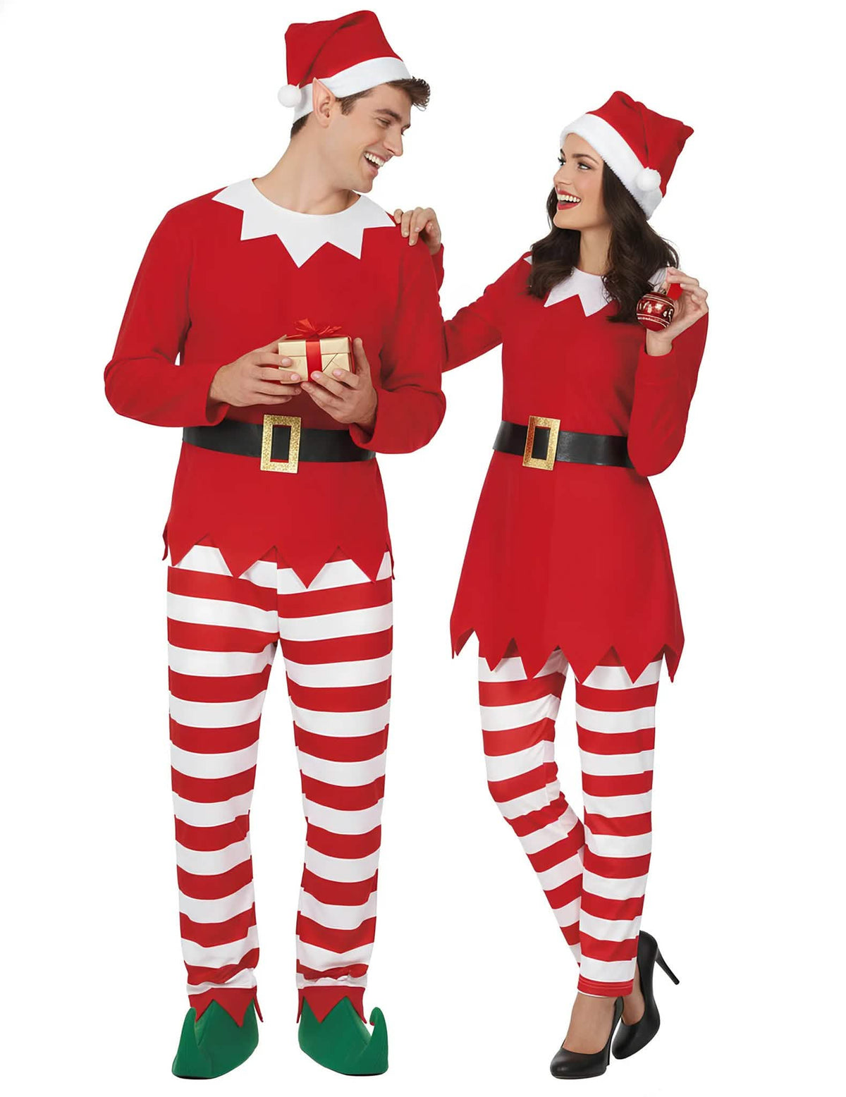 Disfraz de pareja de elfos traviesos de Navidad para adulto